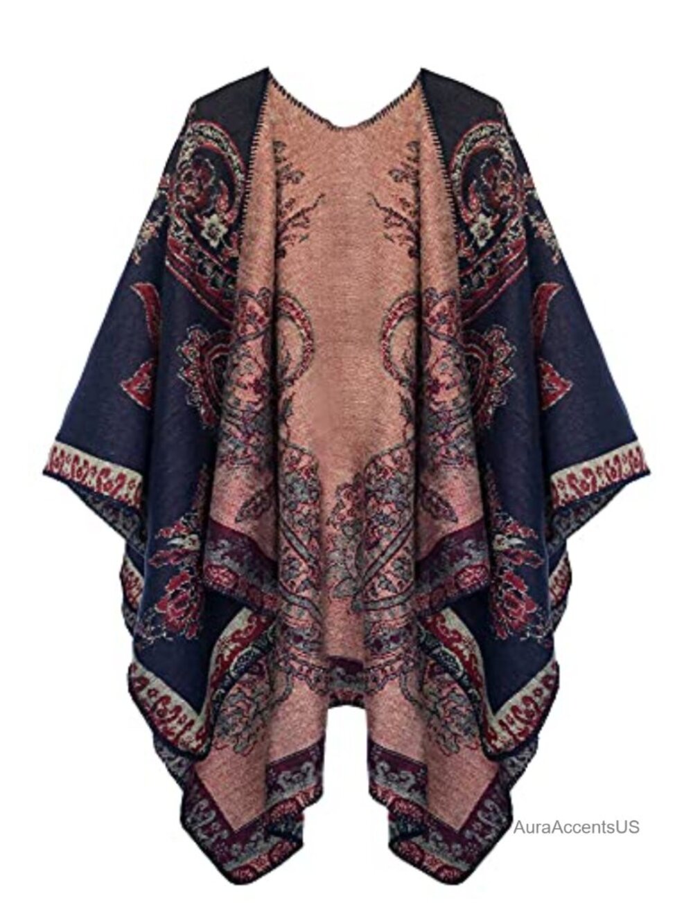 Women's Color Block Open Front Poncho Shawl Wrap Cape Ruana